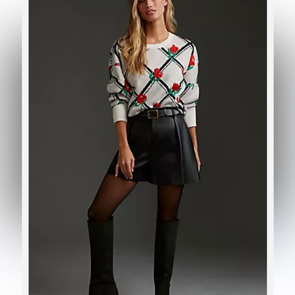 Anthropologie Jackets & Blazers - Anthropologie White Sweater with Red Floral Design